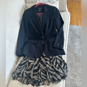 Alfani Black Blazer with Black and Light Green Beige Zebra Skirt